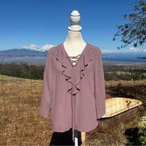 Romantic Boho Mauve Ruffled Chiffon Top forever 21 Medium